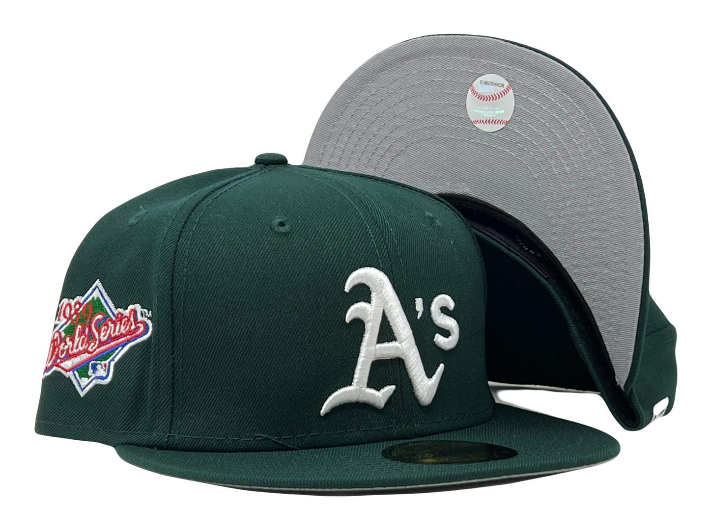 Oakland Athletics 1989 World Series Gray Brim Fitted Hat-Green