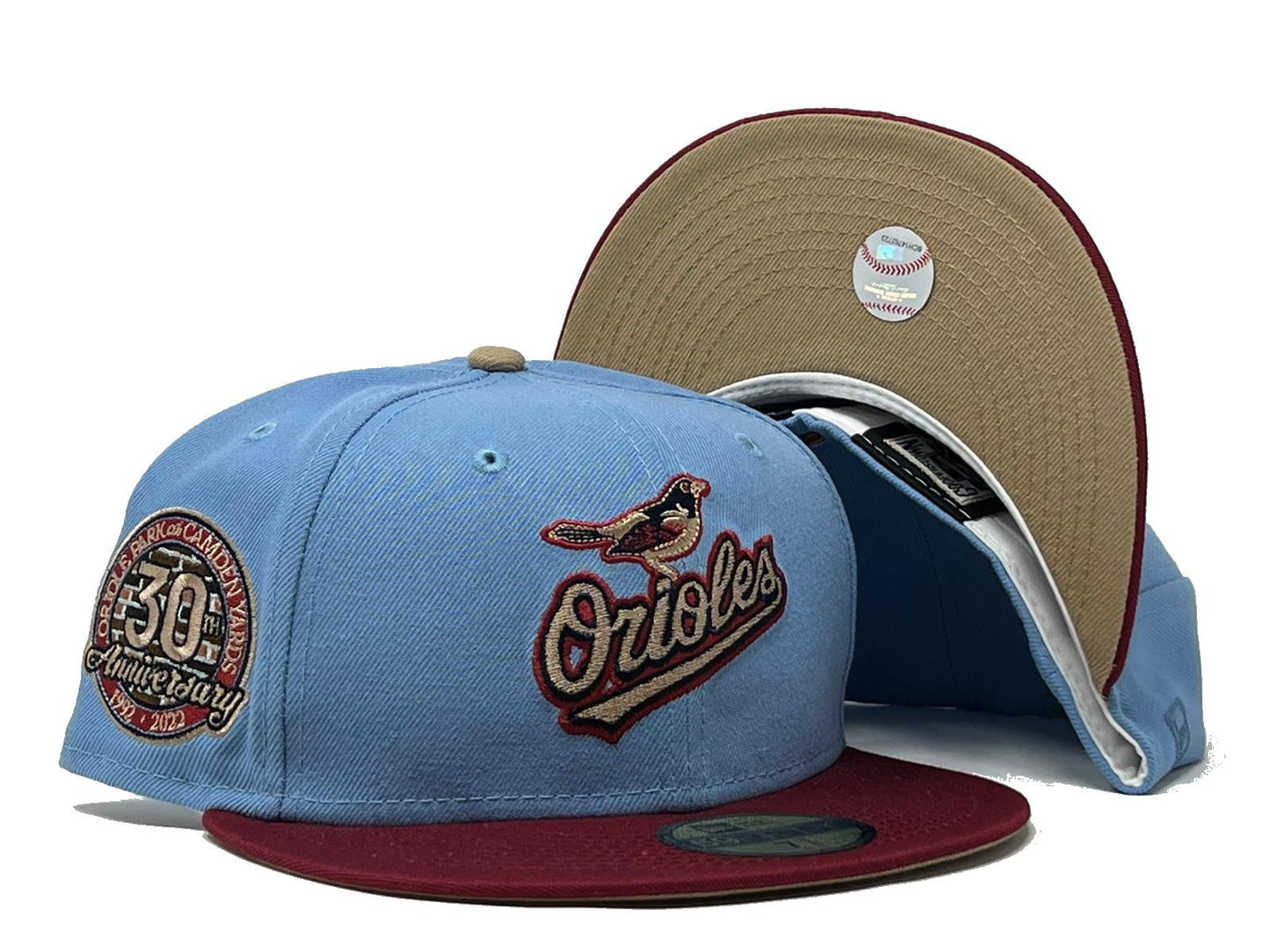 Baltimore  Orioles 30th Anniversary Sky Burgundy Toast Brim New Era Fitted Hat