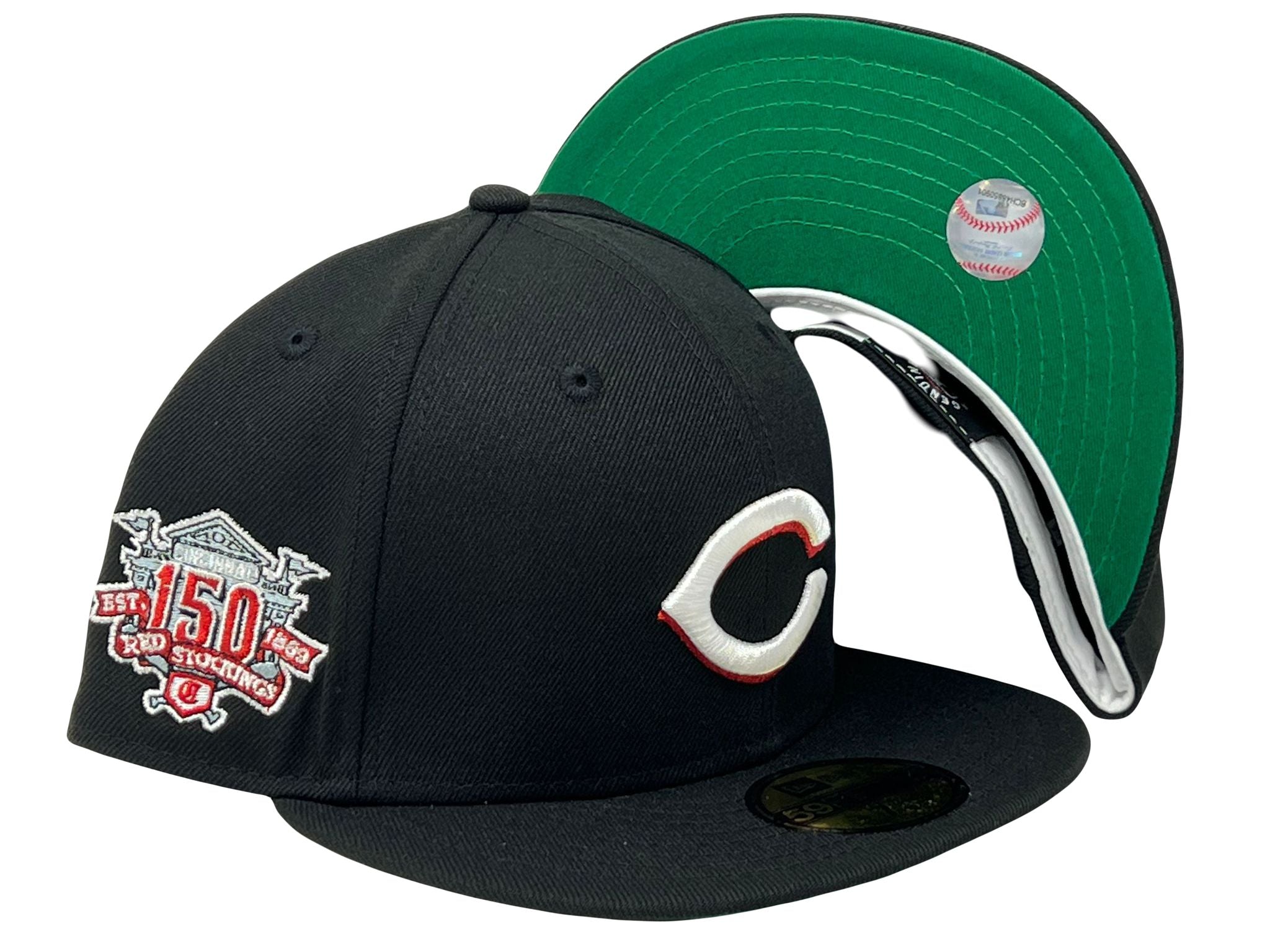 Cincinnati Baseball Hat Dark Green Maroon 150th Anniversary New Era 59FIFTY Fitted Dark Green | Maroon / Seashell / 7 5/8