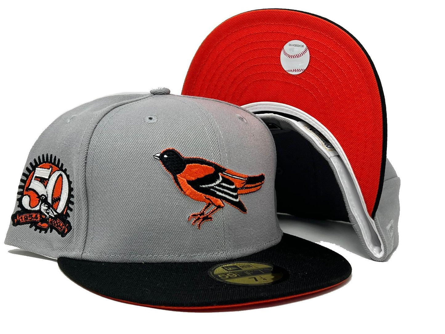 Baltimore  Orioles 50TH Anniversary Gray  Orange Brim New Era Fitted Hats