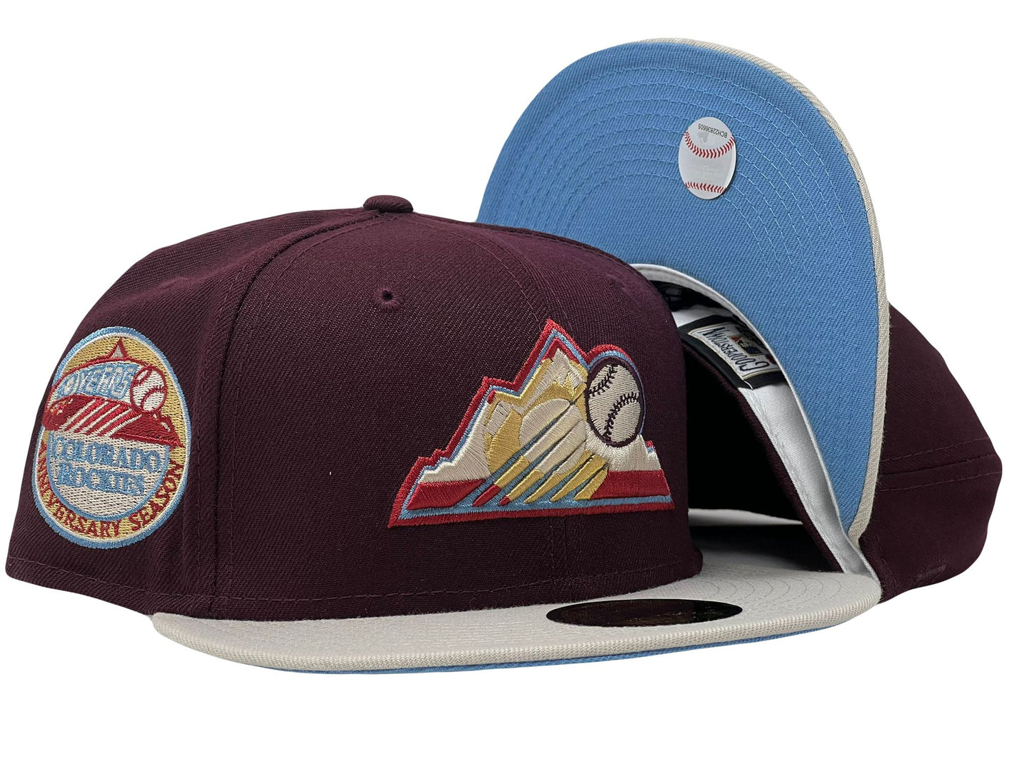 Colorado Rockies 10th Anniversary Maroon Stone Visor Icy Brim New Era Fitted Hat