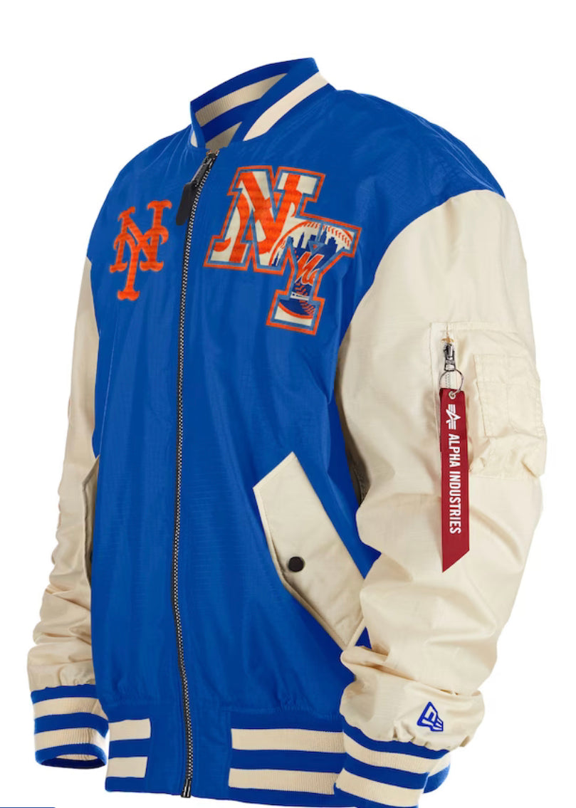 Men's New York Mets New Era x Alpha Industries Royal Team Reversible Full-Zip Bomber Jacket