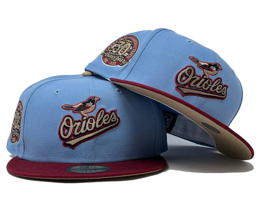 Baltimore  Orioles 30th Anniversary Sky Burgundy Toast Brim New Era Fitted Hat