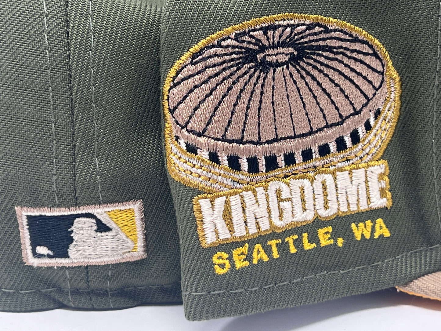 Seattle Mariners Kingdome Stadium Olive Crown Camel Visor Fitted Hats