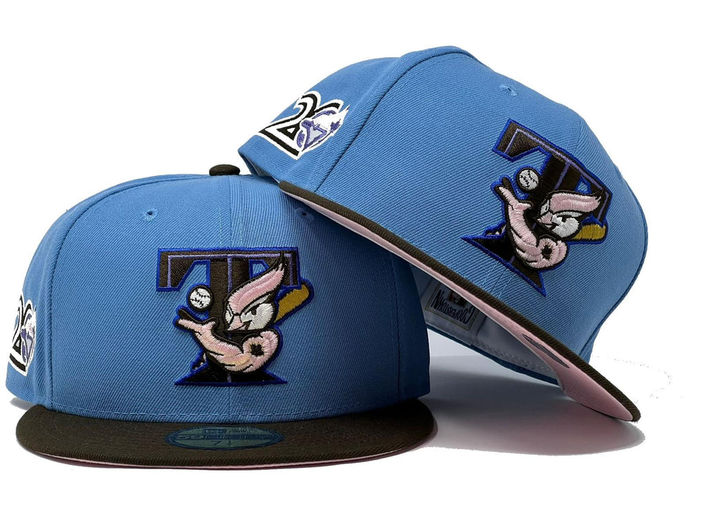 TORONTO BLUE JAYS 20TH ANNIVERSARY SKY BLUE BROWN PINK BRIM NEW ERA FITTED HAT