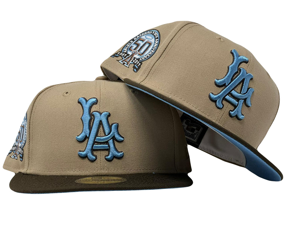 Los Angels  50th Anniversary Camel Brown Visor Icy Brim New Era Fitted Hat
