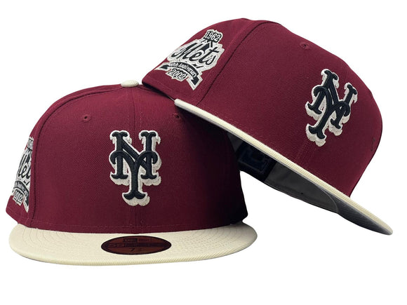 NEW YORK METS 40TH ANNIVERSARY BURGUNDY CHROME VISOR GRAY BRIM NEW ERA FITTED HAT