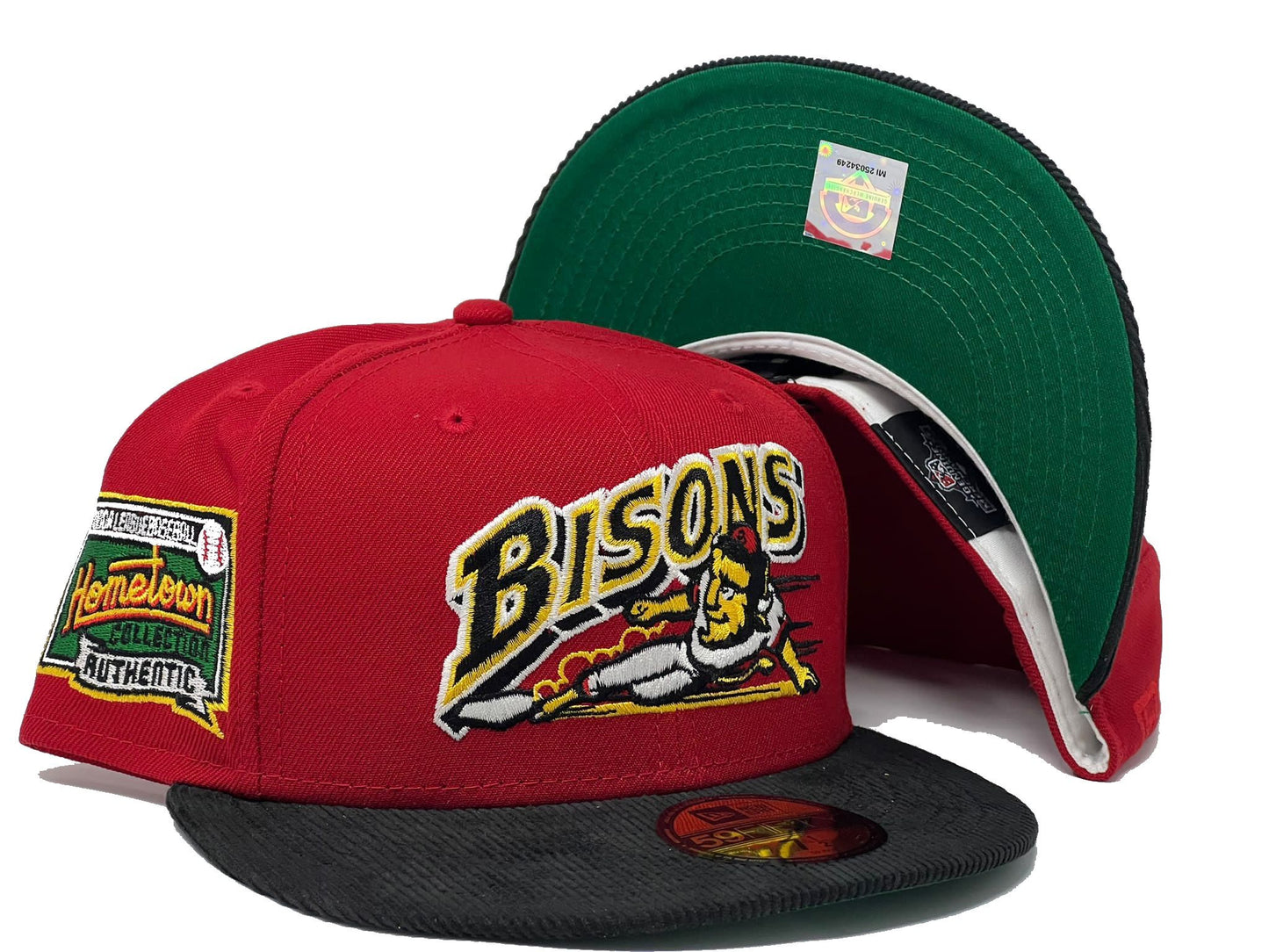 BUFFALO BISONS HOMETOWN COLLECTION " CORDUROY BRIM" GREEN UNDER VISOR NEW ERA FITTED HAT