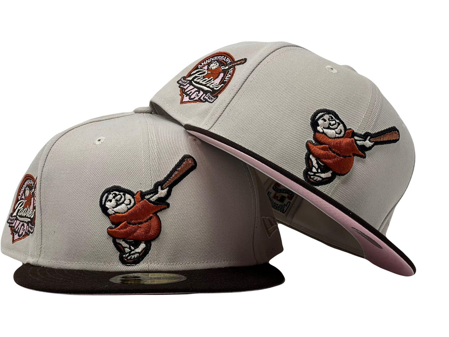 SAN DIEGO PADRES 40th Anniversary Stone Brown Visor Pink Brim New Era Fitted Hat