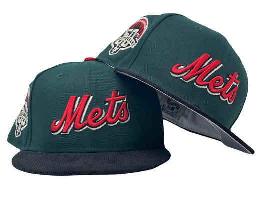 New York  Mets 50TH Anniversary  Dark  Green Black Corduroy Visor Gray Brim New Era Fitted Hat
