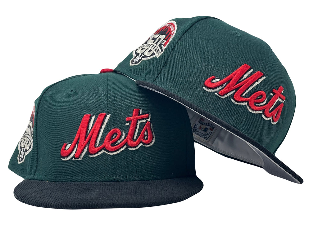 New York  Mets 50TH Anniversary  Dark  Green Black Corduroy Visor Gray Brim New Era Fitted Hat