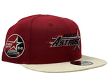 HOUSTON ASTROS 35TH ANNIVERSARY BURGUNDY WITH CHROME VISOR GRAY BRIM NEW ERA FITTED HAT