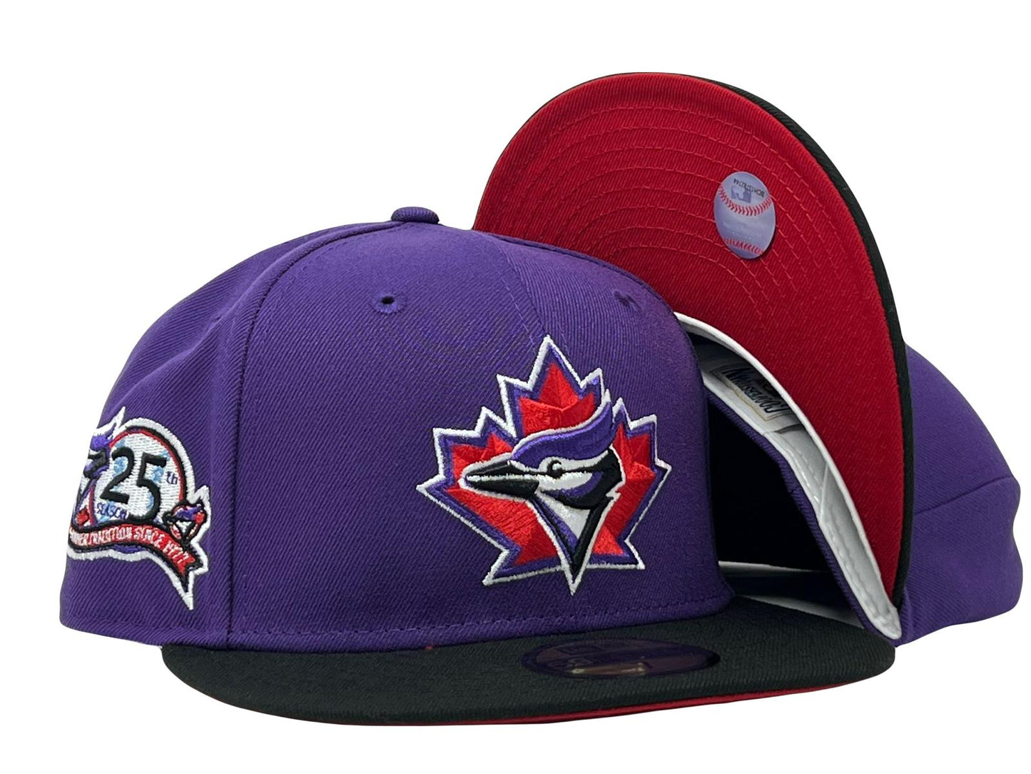 TORONTO BLUE JAYS 25TH ANNIVERSARY "NBA CROSSOVER " RED BRIM NEW ERA FITTED HAT