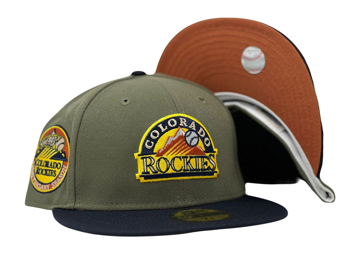 Colorado Rockies 10th Anniversary Olive Green Navy Visor Rust Orange Brim New Era Fitted Hat