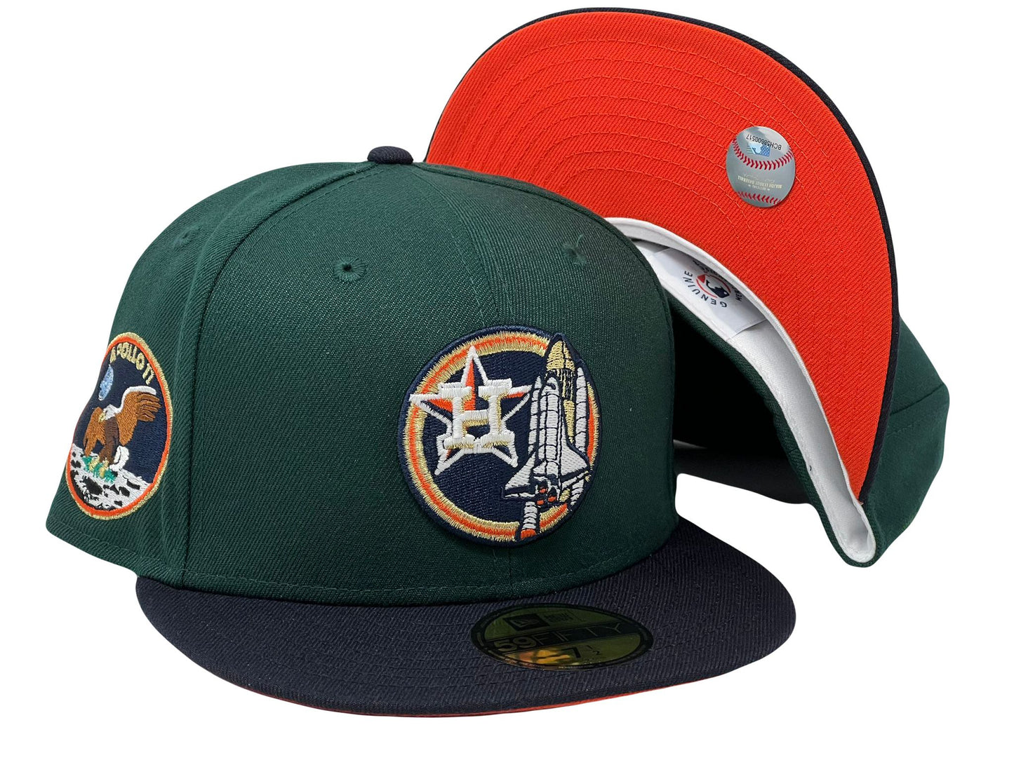 HOUSTON ASTROS APOLLO 11 GREEN NAVY VISOR ORANGE BRIM NEW ERA FITTED HAT