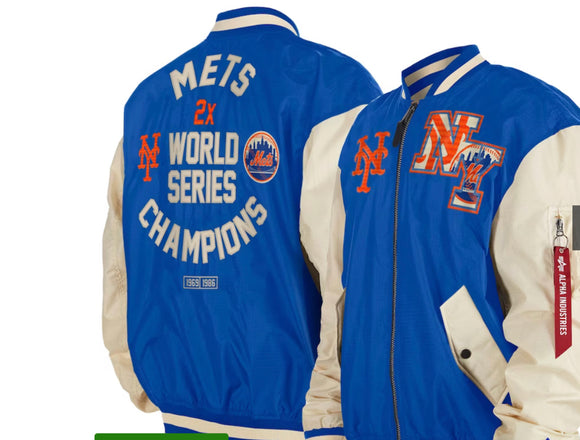 Men's New York Mets New Era x Alpha Industries Royal Team Reversible Full-Zip Bomber Jacket