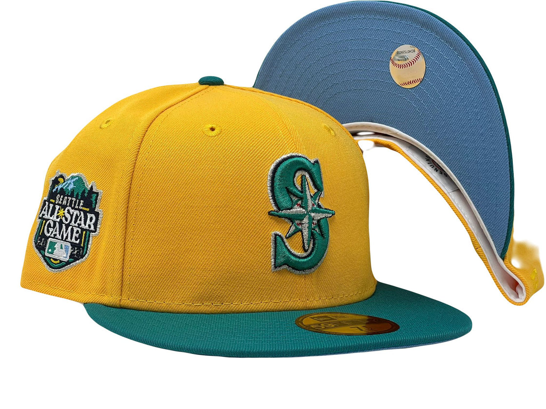 SEATTLE MARINERS 2023 ALL STAR GAME TAXI YELLOW TEAL VISOR ICY BRIM NEW ERA FITTED HAT