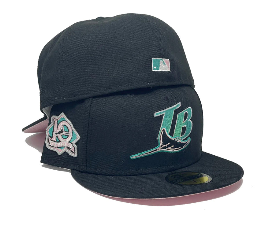 Tampa Bay Devil Rays 10th Seasons Black Pink Brim New Era Fitted Hat