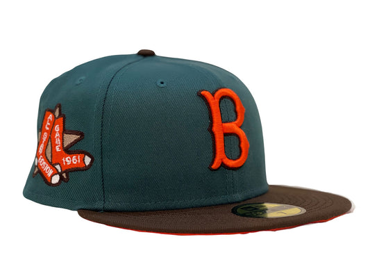 Boston Red Sox 1961 All Star Game Pine Needle Green Brown Visor Orange Brim New Era Fitted Hat