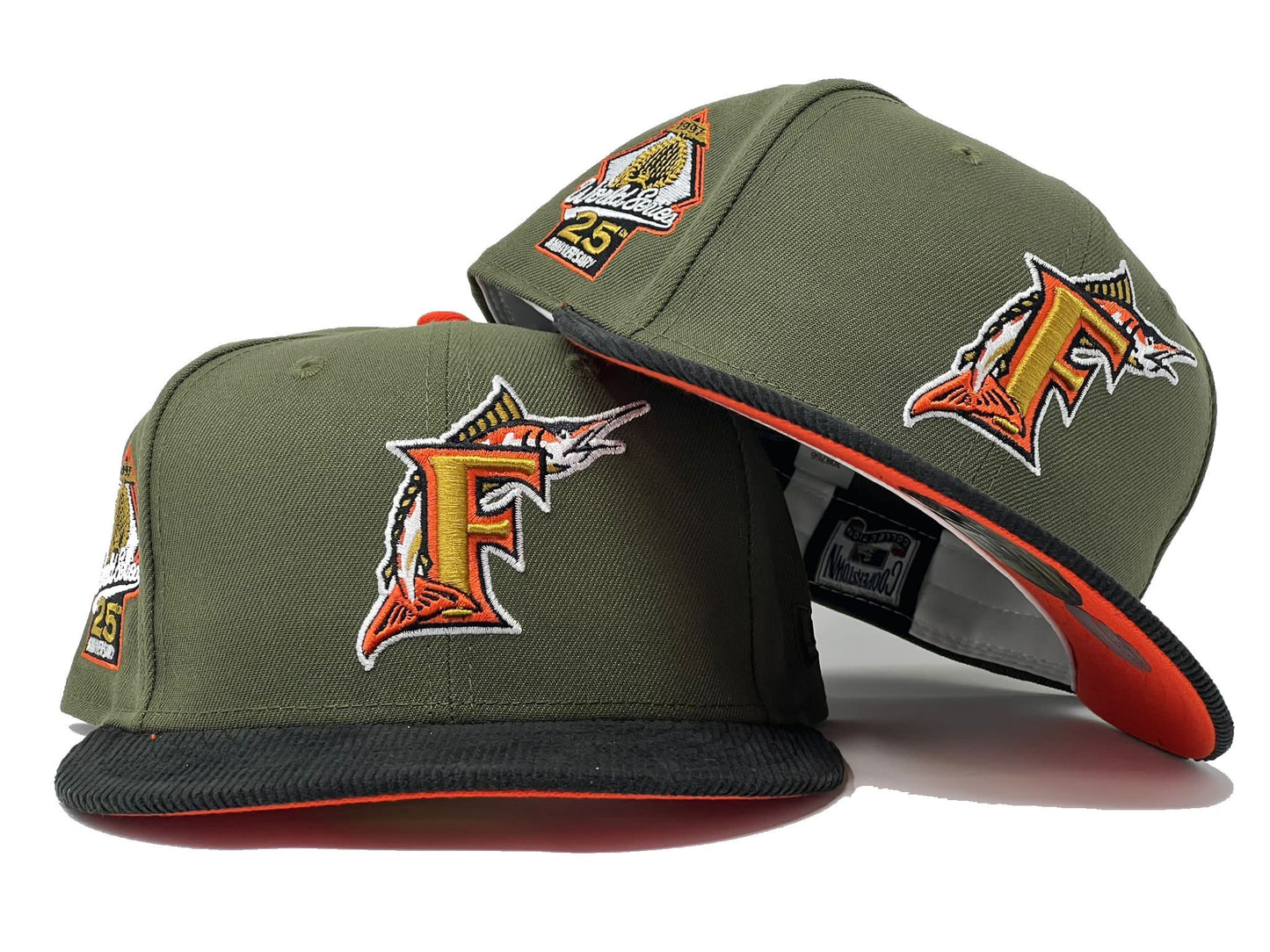 Florida Marlins 25th Anniversary "Corduroy Brim" Pack Orange Under Visor New Era Fitted Hat