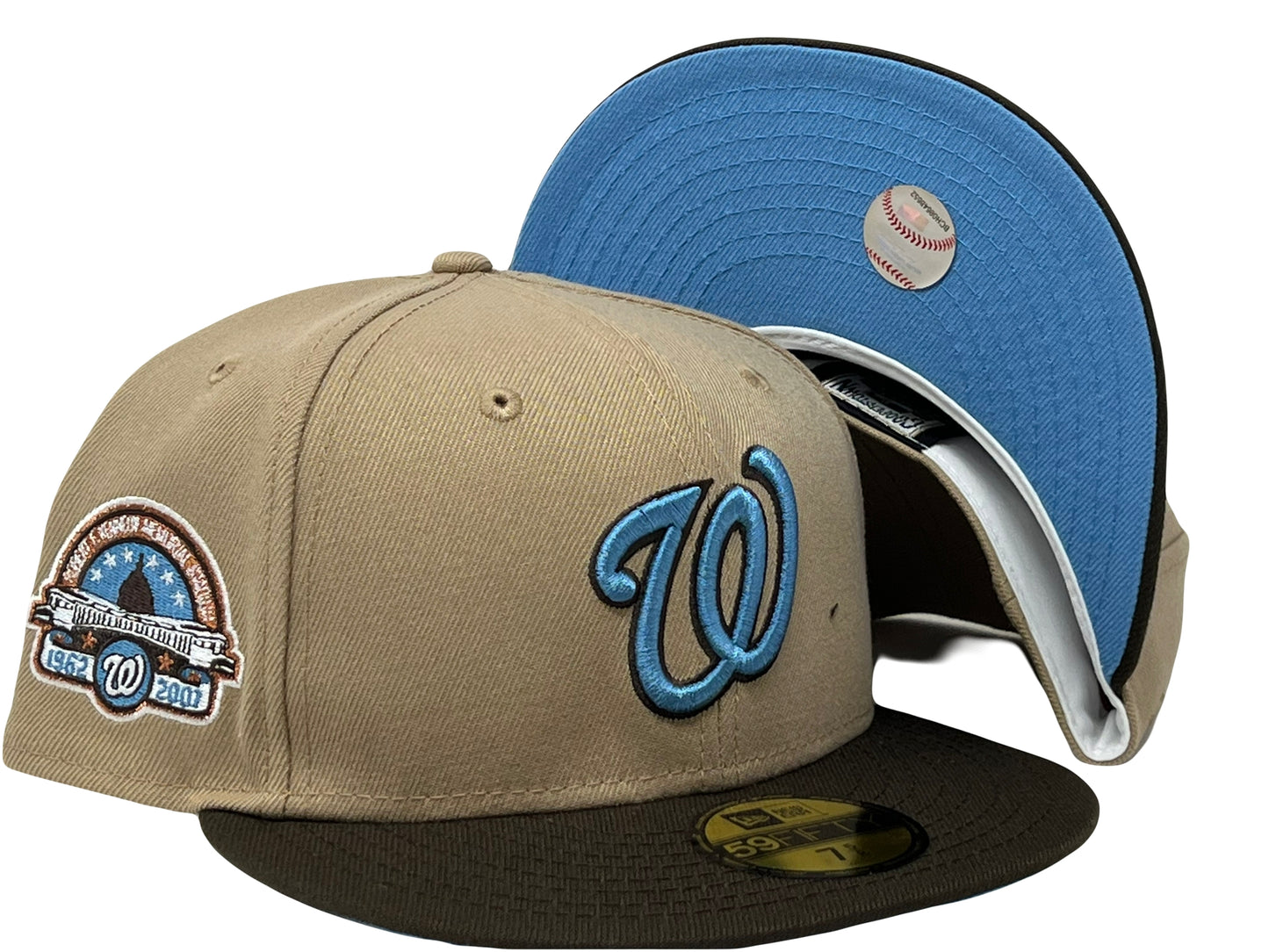 Washington Nationals 25th Anniversary Camel Brown Visor Icy Brim New Era Fitted Hat