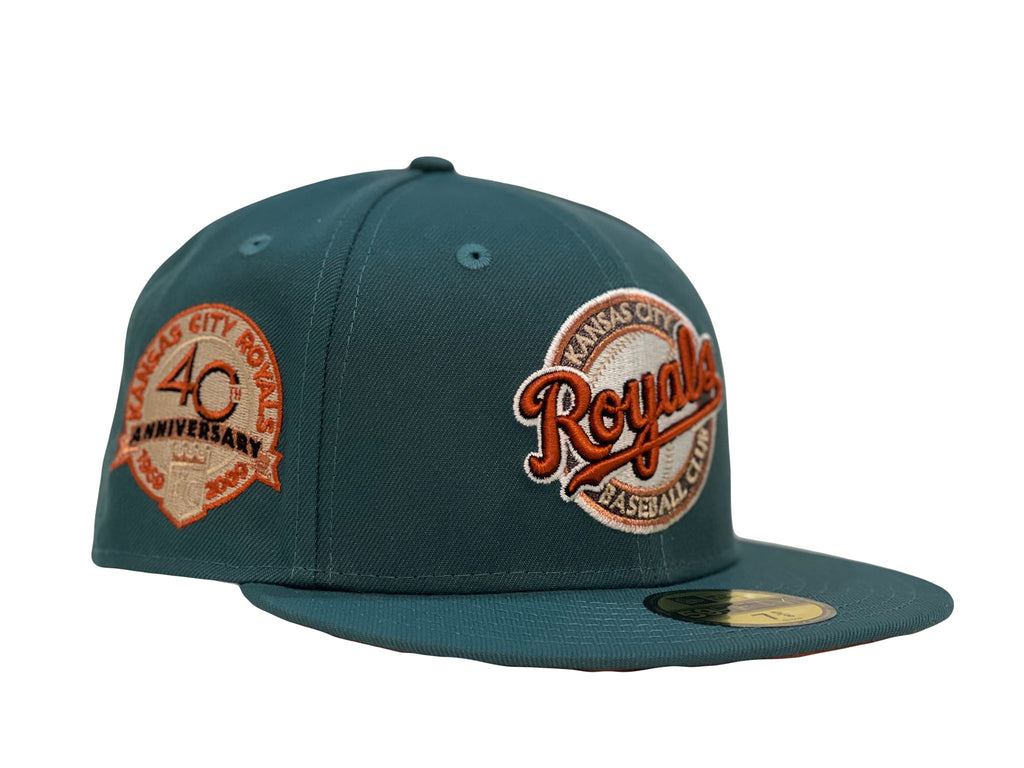 Kansas City Royals 40th Anniversary Pine Needle Green Rust Orange Brim New Era Fitted Hat