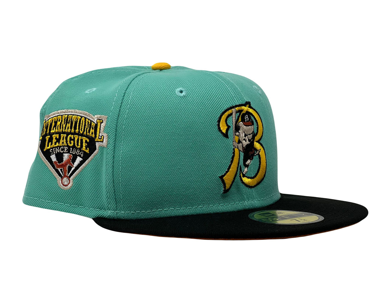 BUFFALO BISONS INTERNATIONAL LEAGUE BLUE TINT BLACK VISOR RUST ORANGE BRIM 59FIFTY NEW ERA FITTED HAT