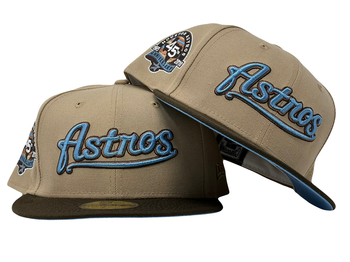 HOUSTON ASTROS 45TH ANNIVERSARY CAMEL BROWN VISOR ICY BRIM NEW ERA FITTED HAT