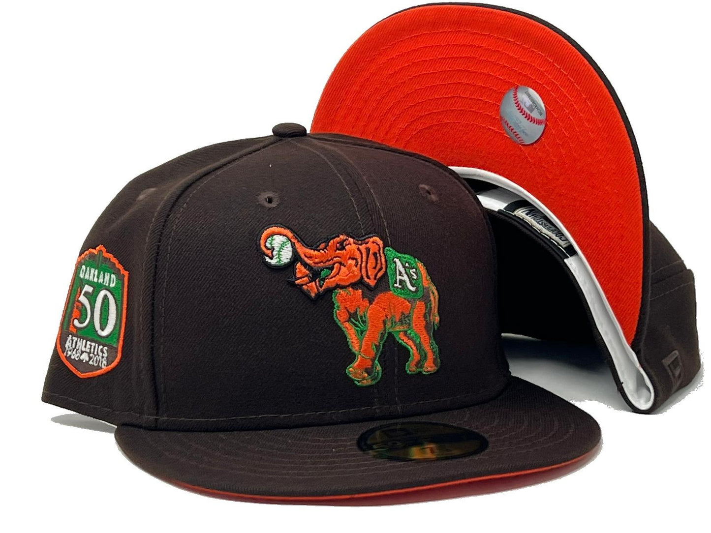 Oakland Athletics 50th Anniversary "AUTUMN 2" Deep Brown Orange Brim New Era Fitted Hat