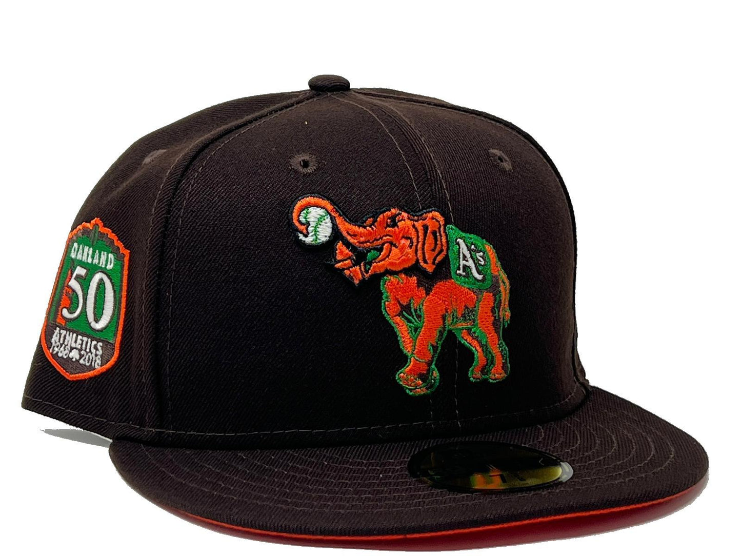 Oakland Athletics 50th Anniversary "AUTUMN 2" Deep Brown Orange Brim New Era Fitted Hat