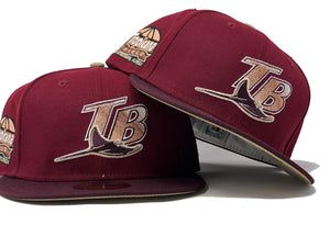 TAMPA BAY DEVIL RAYS TROPICANA FIELD "SHADE OF BURGUNDY " PACK CAMEL BRIM NEW ERA FITTED HAT