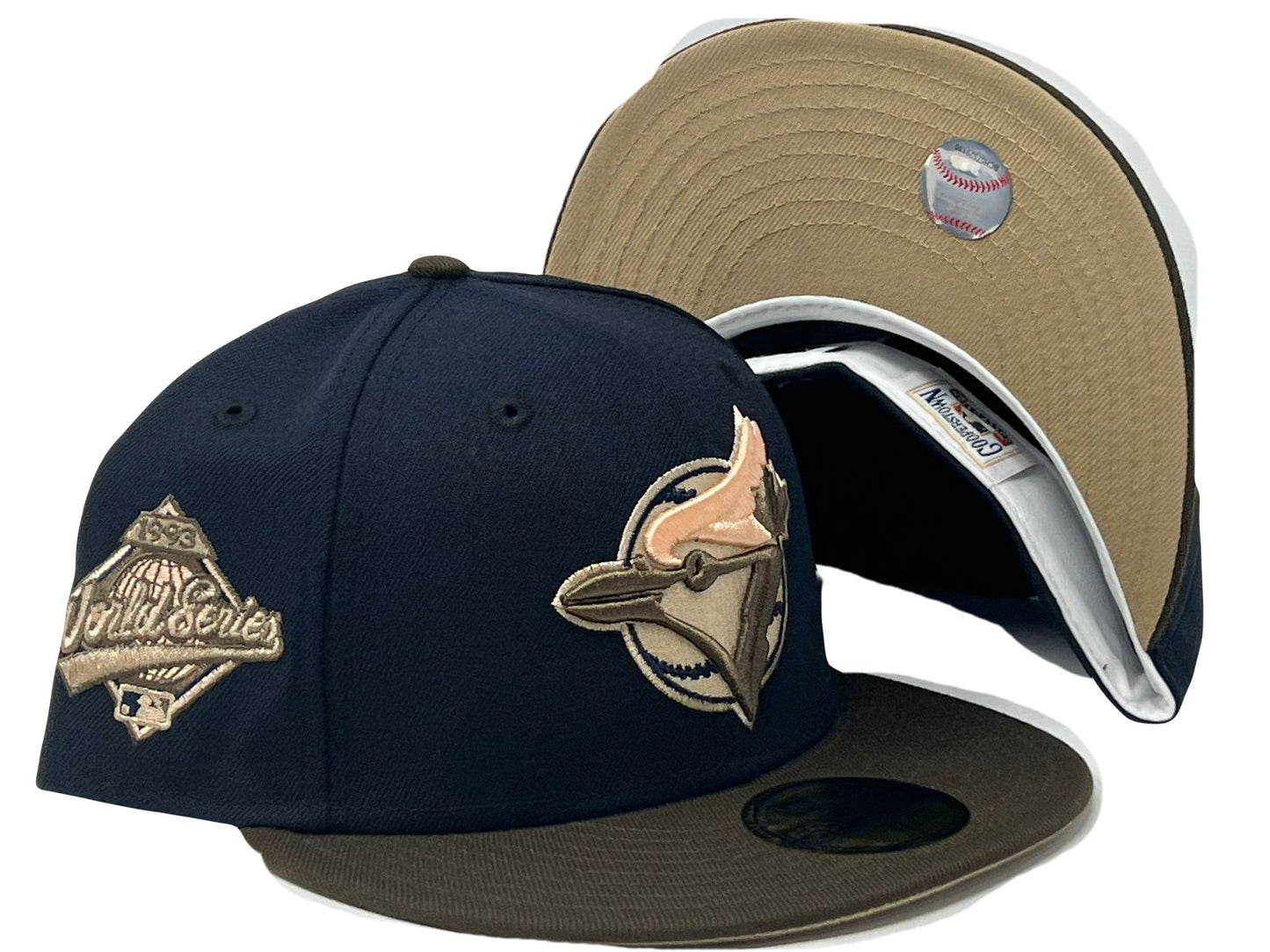 Toronto Blue Jays 1993 World Series Navy Brown Visor Khaki Brim New Era Fitted Hat
