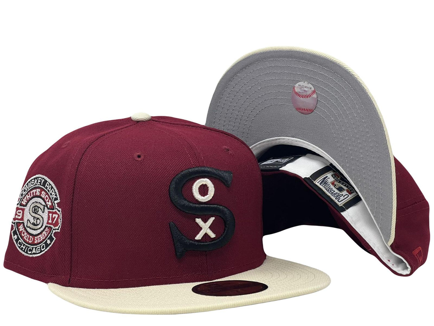 CHICAGO WHITE SOX 2017 WORLD SERIES BURGUNDY CHROME VISOR GRAY BRIM NEW ERA FITTED HAT