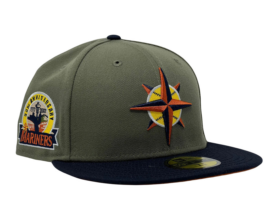Seattle Mariners 30th Anniversary Olive Green Navy Visor Rust Orange Brim New Era Fitted Hat