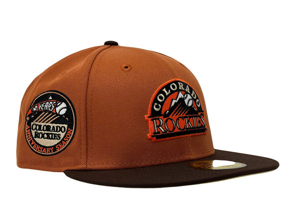 COLORADO ROCKIES 10TH ANNIVERSARY RUST ORANGE BROWN VISOR VEGAS GOLD BRIM NEW ERA FITTED HAT
