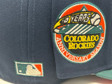 COLORADO ROCKIES 10TH ANNIVERSARY "SPACE PACK" NAVY AQUA GREEN VISOR ORANGE BRIM NEW ERA FITTED HAT