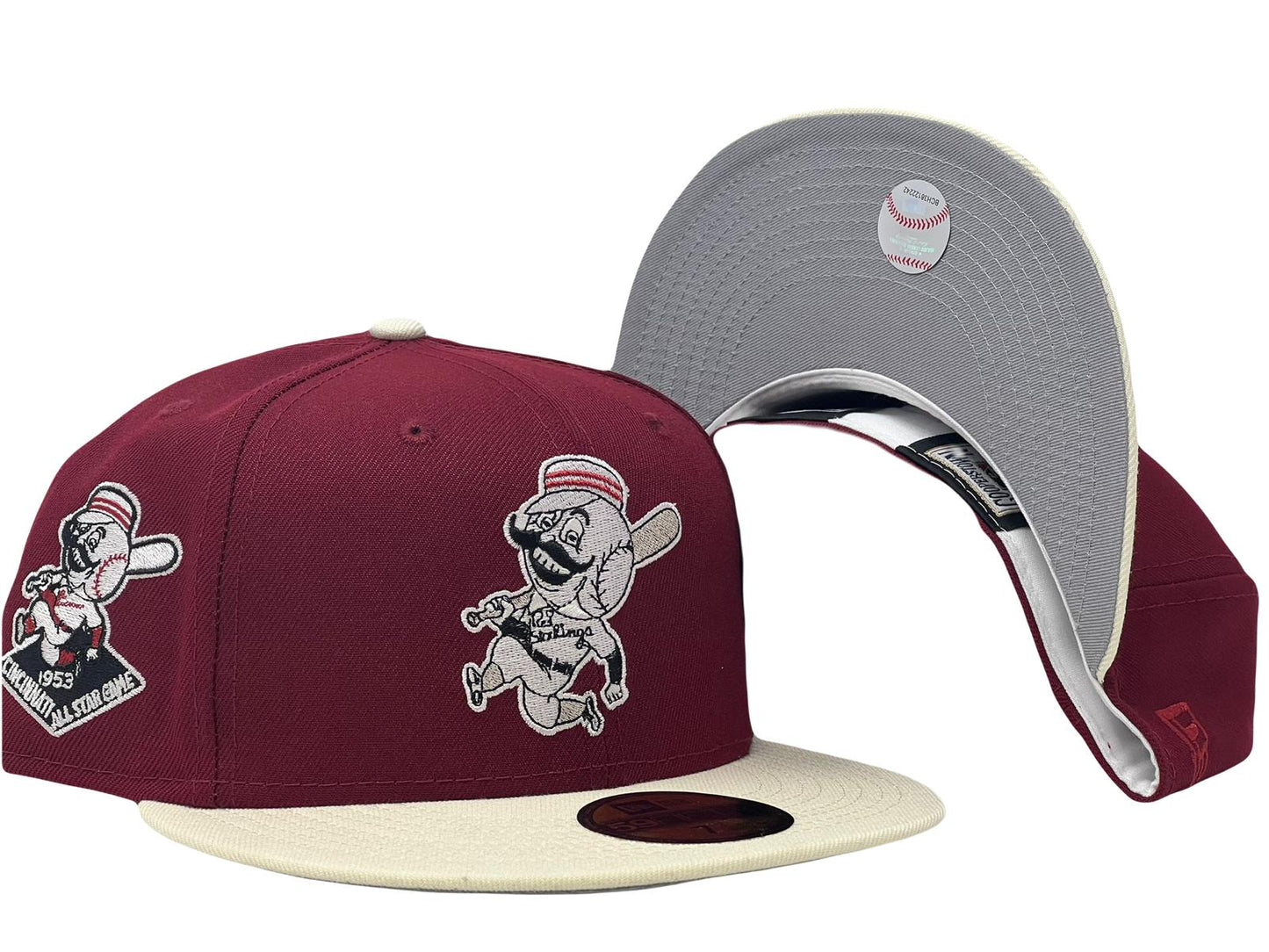 CINCINNATI REDS 1953 ALL STAR GAME BURGUNDY CHROME VISOR GRAY BRIM NEW ERA FITTED HAT