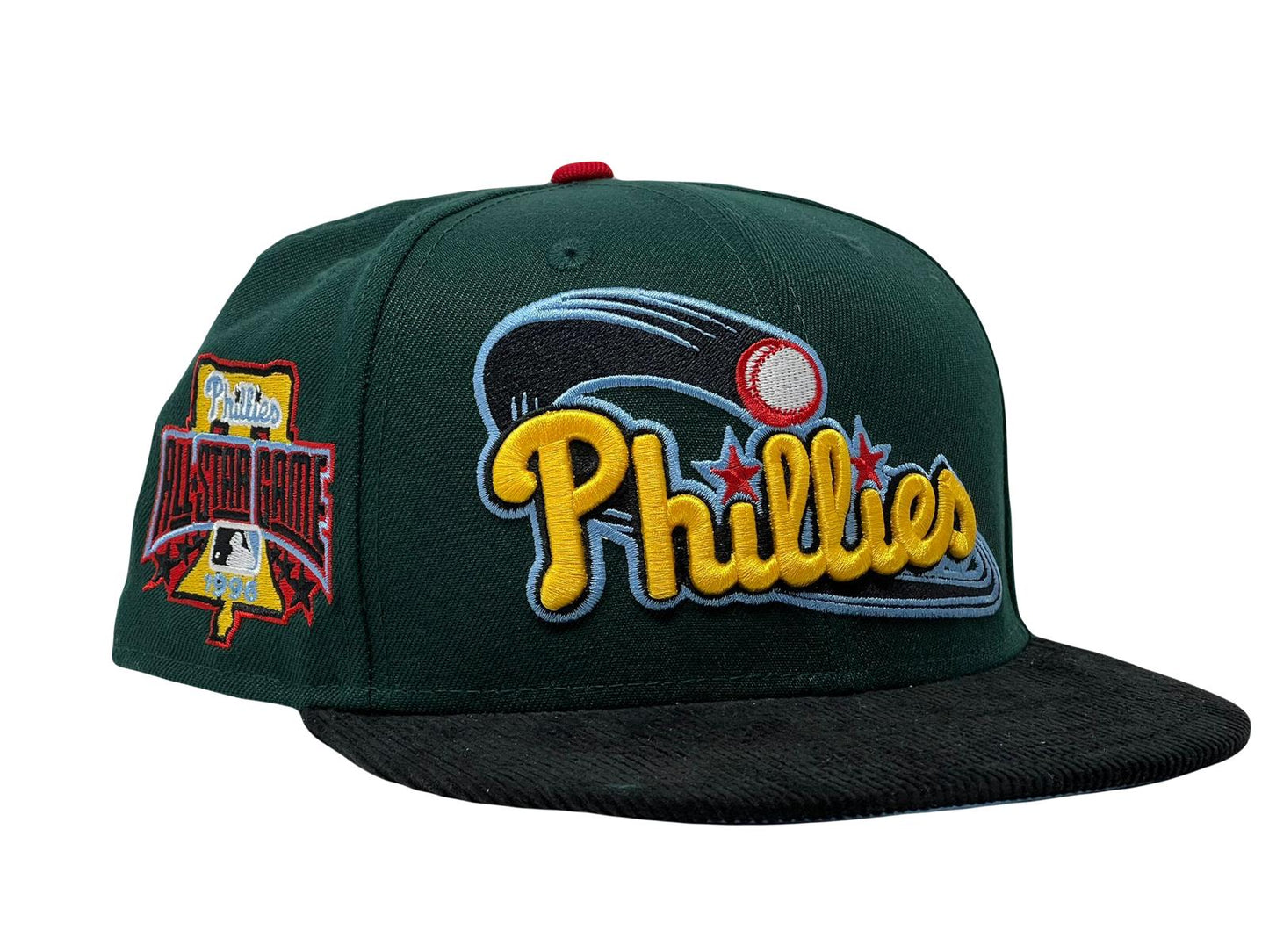 Philadelphia Phillies 1996 All Star Game Dark Green Black Corduroy Visor Icy Brim New Era Fitted Hat