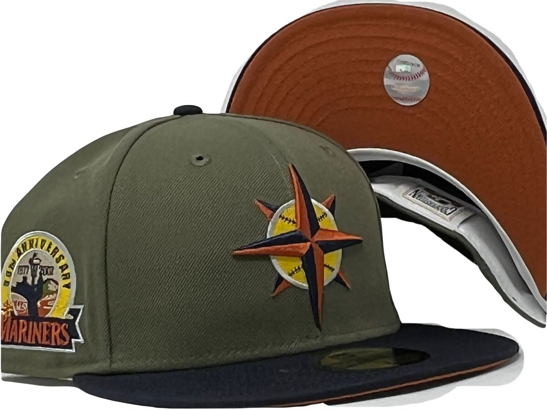 Seattle Mariners 30th Anniversary Olive Green Navy Visor Rust Orange Brim New Era Fitted Hat