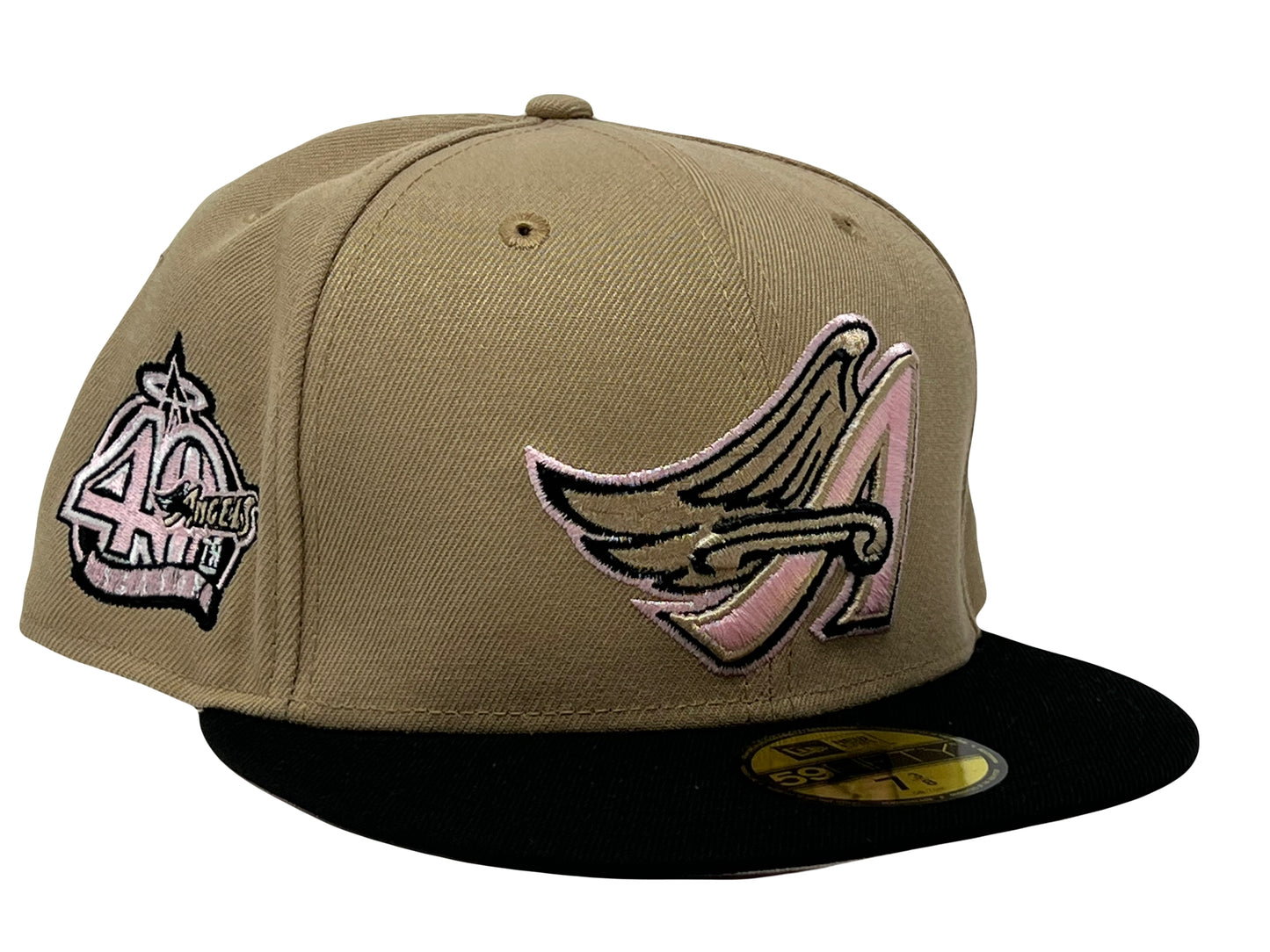 Anahiem Angels 40th Anniversary Camel Black Visor Pink Brim New Era Fitted Hat
