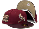 ST. LOUIS CARDINALS BUSCH STADIUM FINAL SEASON "SHADE OF BURGUNDY" PACK CAMEL BRIM NEW ERA FITTED HA