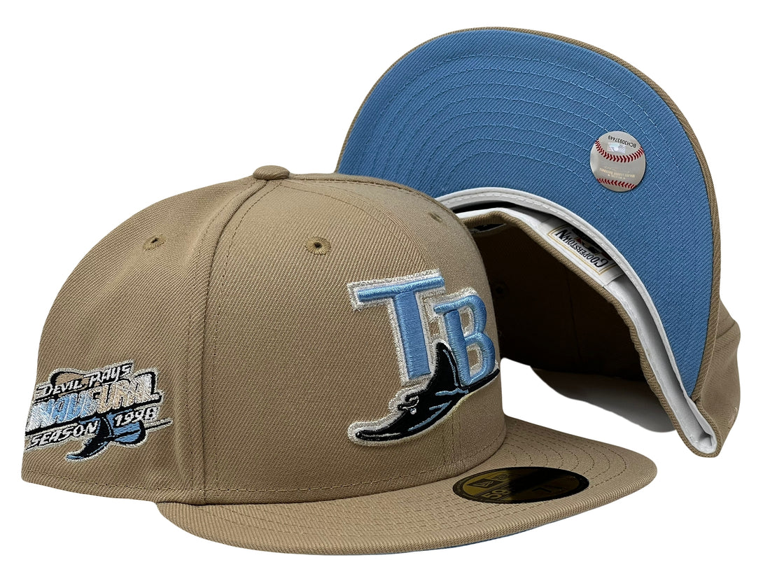 TAMPA BAY RAYS 1998 INAUGURAL SEASON TAN ICY BRIM NEW ERA FITTED HAT