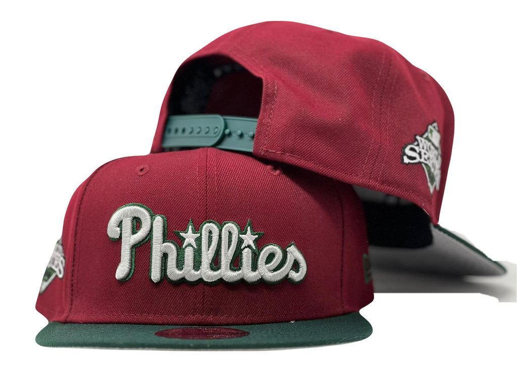 PHILADELPHIA PHILLIES 2008 WORLD SERIES BURGUNDY GREEN VISOR GRAY BRIM NEW ERA FITTED HAT