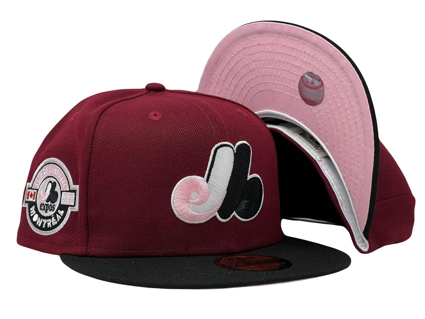 Monreal Expos Club De Baseball Patch Pink Brim Fitted Hats