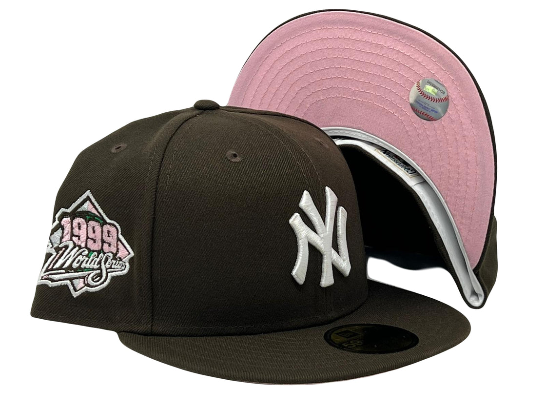 NEW YORK YANKEES 1999 WORLD SERIES BROWN PINK BRIM NEW ERA FITTED HAT