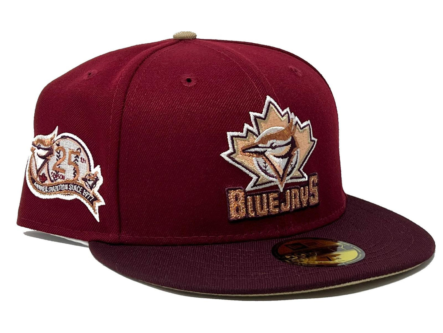 Toronto Blue Jays 25th Anniversary "SHADE OF BURGUNDY" Camel Brim New Era Fitted Hat
