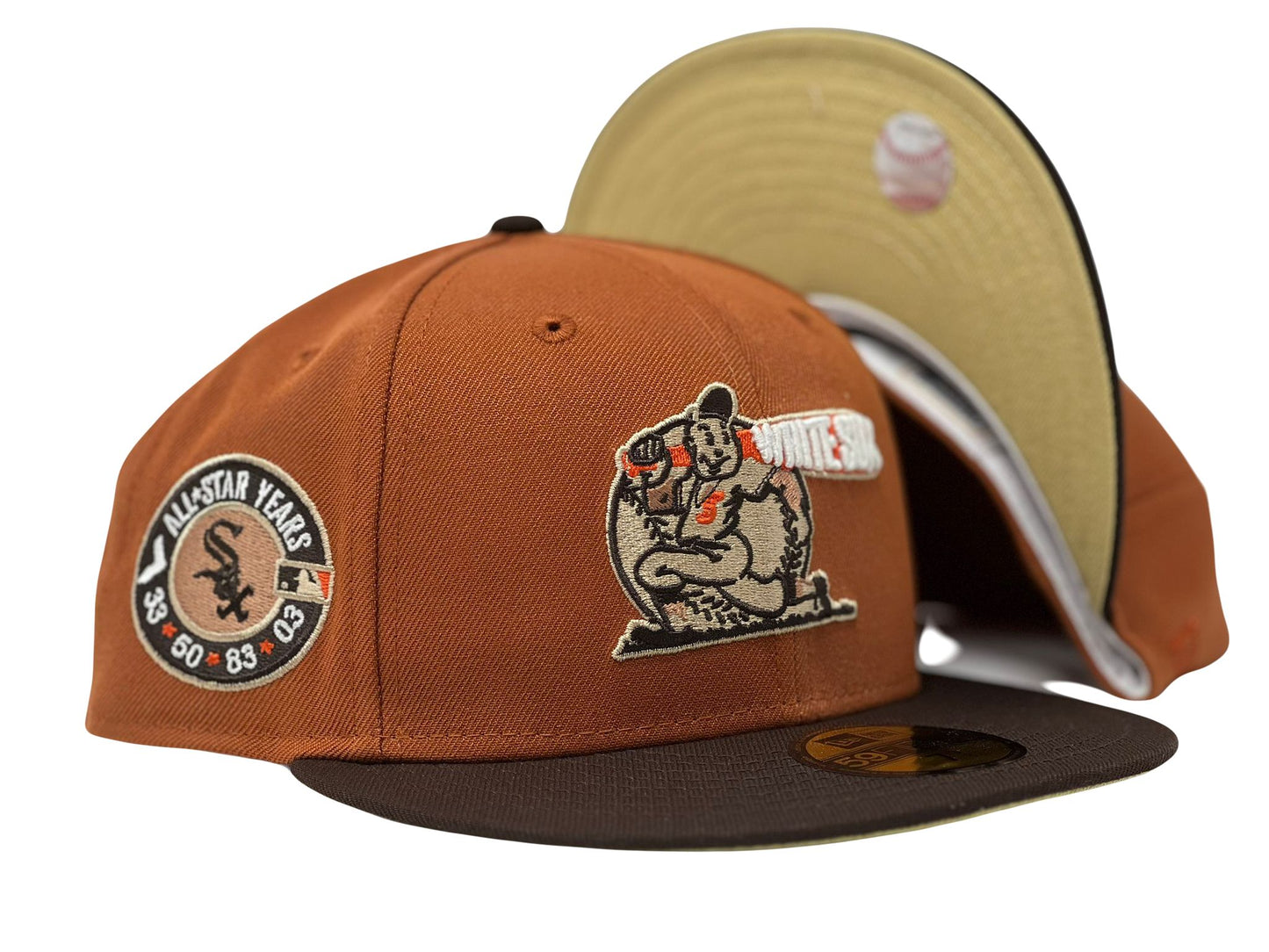 Chicago White Sox 100 Years Anniversary Rust Orange Brown Visor Vegas Gold Brim New Era Fitted Hat