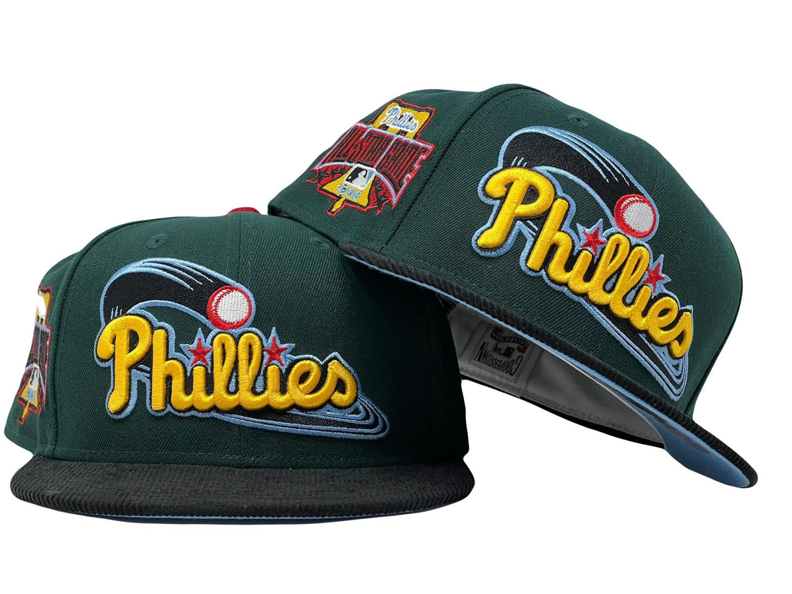 Philadelphia Phillies 1996 All Star Game Dark Green Black Corduroy Visor Icy Brim New Era Fitted Hat