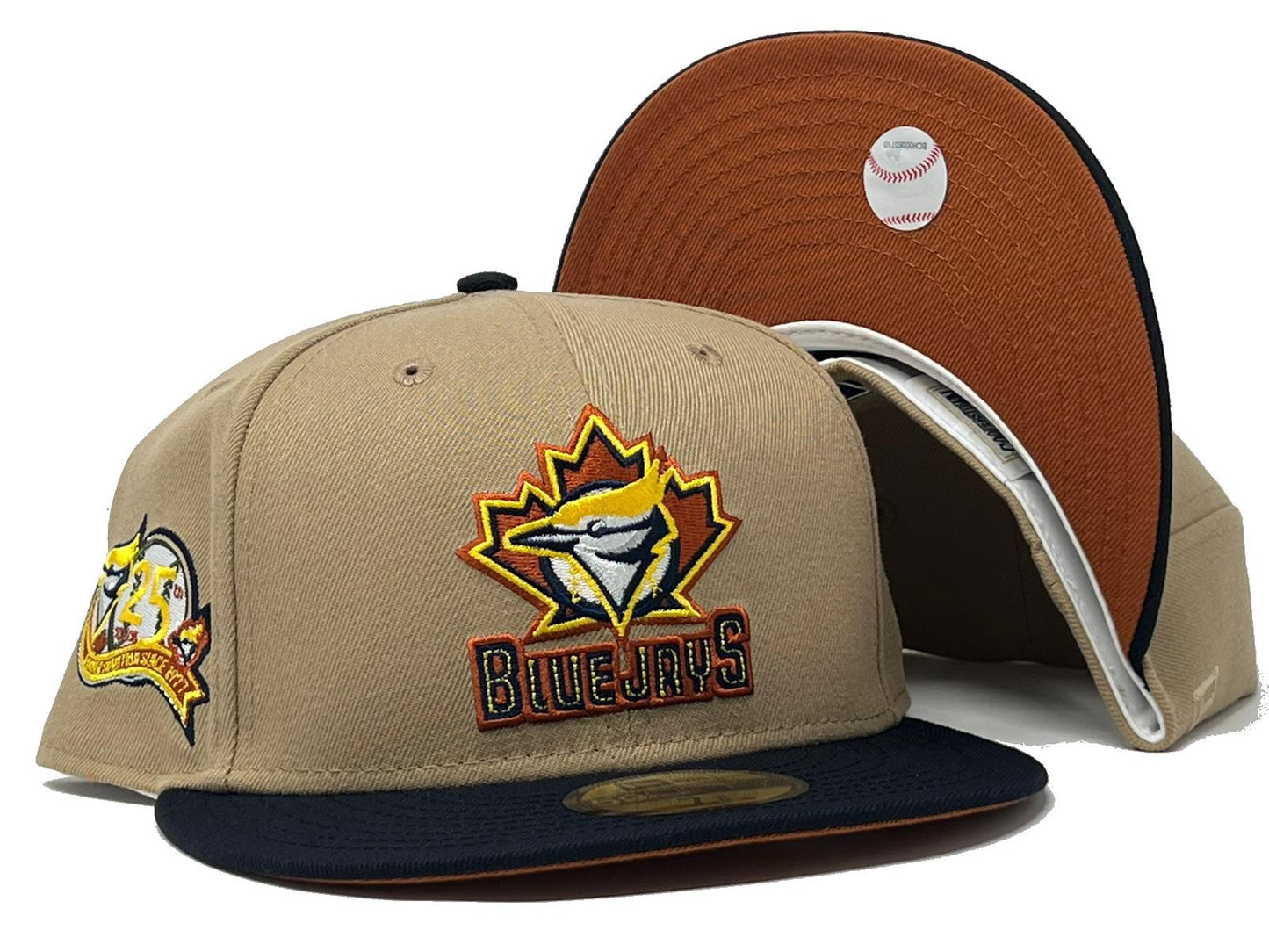 Toronto Blue Jays 25th Anniversary Camel Navy Visor Rust Orange Brim New Era Fitted Hat