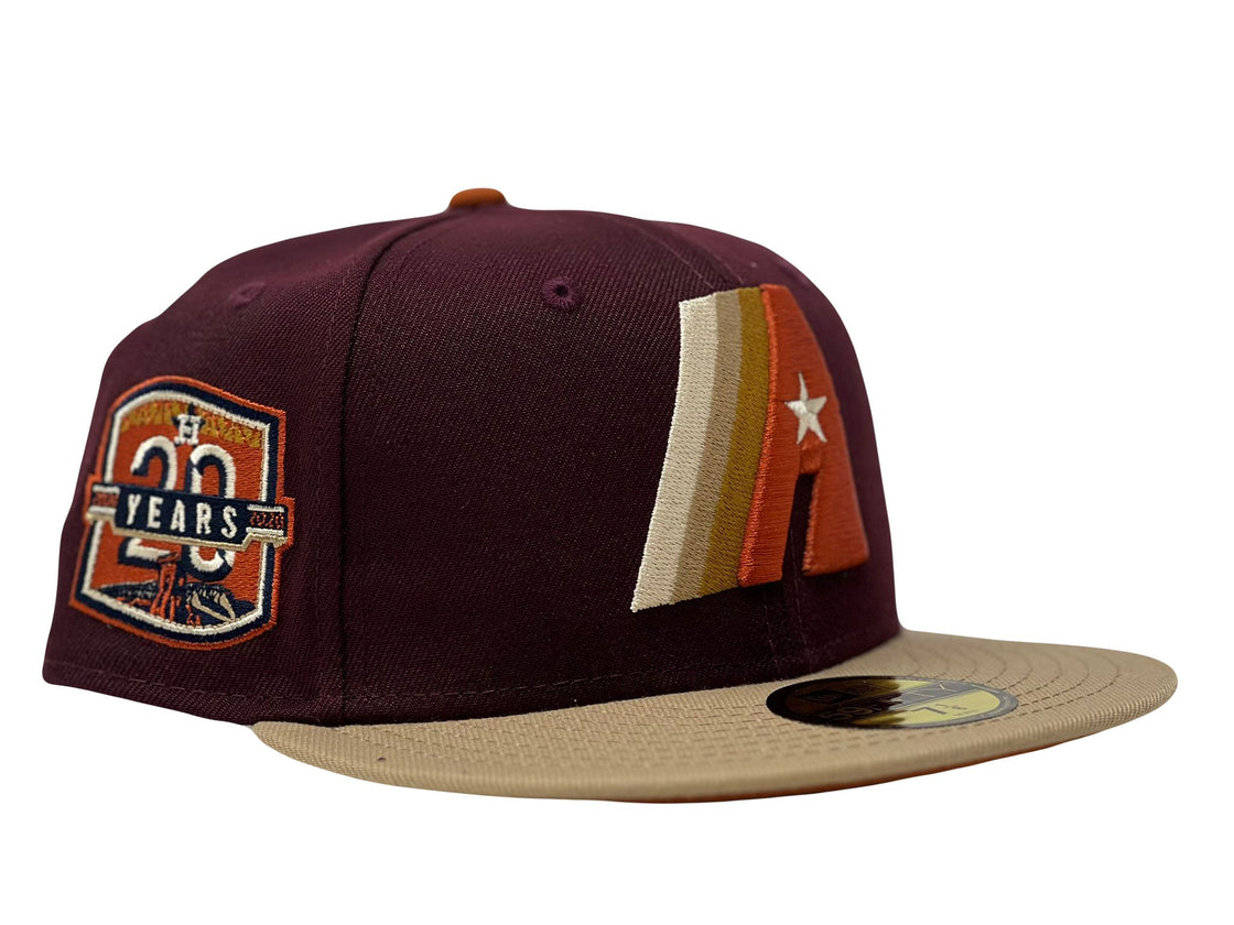 Houston Astros 20th Anniversary Maroon Camel Visor Rust Orange Brim New Era Fitted Hat